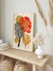 Abstract coral botanical wall art print featuring red, orange, and black stylized coral and tree-like forms on a light background. - Image 3