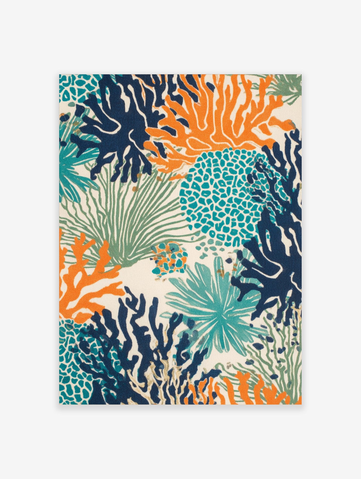 Coral reef illustration art print with orange, navy and teal corals on cream background