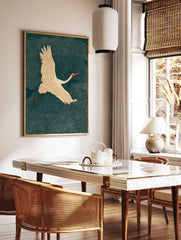 Japanese style crane bird flying against a dark green background with white dotted patterns. - Image 3