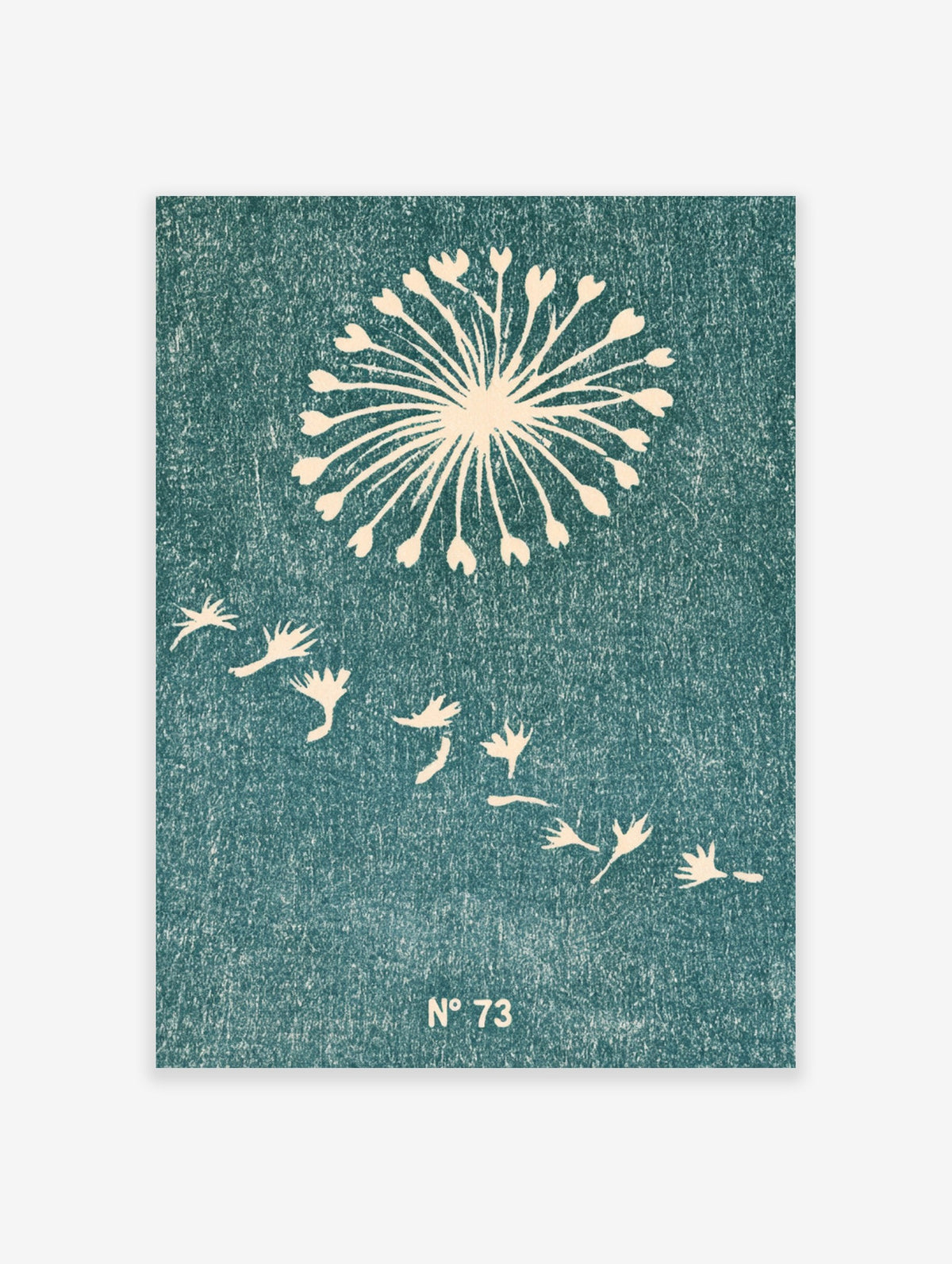 Botanical dandelion seed illustration with scattering seeds on a deep blue textured background