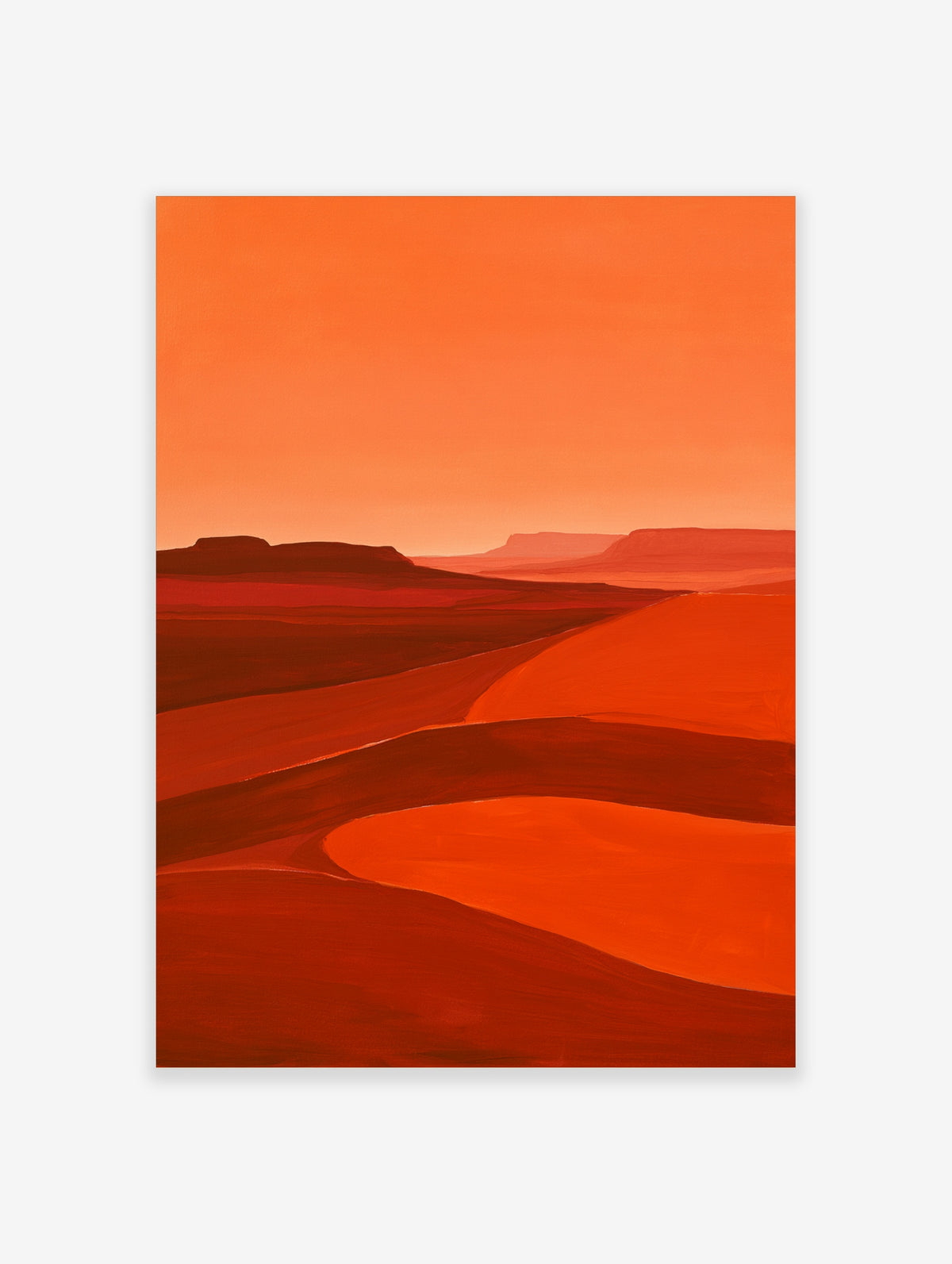 Abstract desert landscape wall art with layered orange mesas and red dunes