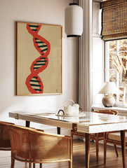 Red and black DNA double helix wall art print on a light beige textured background, featuring a modern scientific design. - Image 2