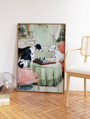 Painting of two Dalmatians playing chess at a table with a green tablecloth in an elegant room. - Image 2