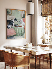 Painting of two Dalmatians playing chess at a table with a green tablecloth in an elegant room. - Image 3