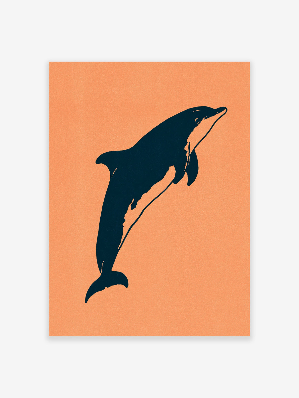 Navy dolphin silhouette leaping on a peach background, animal poster print