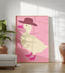 Illustration of a cream duck wearing a brown hat against a pink background, with pink beak and feet. - Image 3