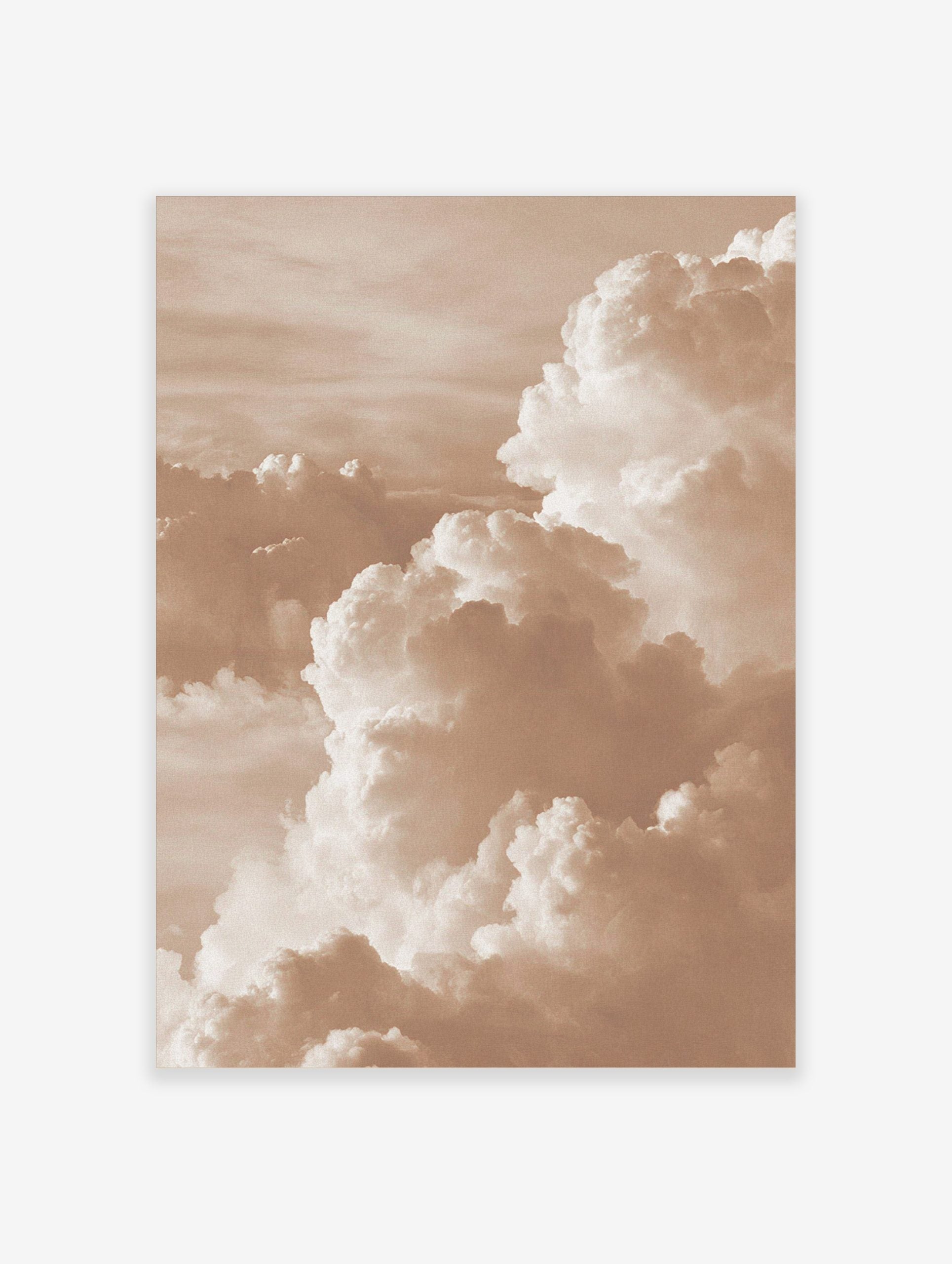 Close-up of voluminous sepia-toned cumulus clouds in a dynamic sky, captured in a photographic style