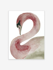 Elegant swan illustration art print with curved neck in reddish-brown and grey watercolour textures