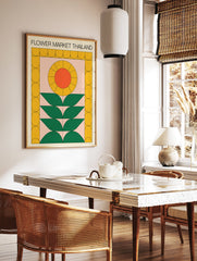 Flower Market Thailand poster with a retro geometric design featuring a yellow and orange sunflower and green leaves on a pink background. - Image 2