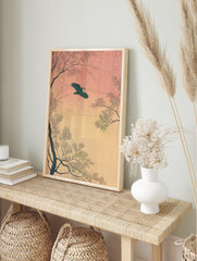Illustrative flying owl wall art against a pink and orange starry night sky with dark, bare tree branches. - Image 3