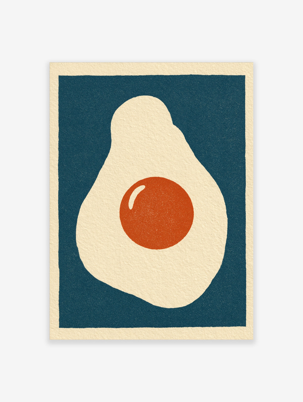 Minimalist fried egg poster with cream white egg and burnt orange yolk on deep teal background