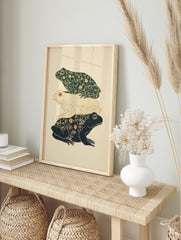 Three stacked frogs art print with intricate dark green, cream, and black botanical patterns on a light background. - Image 3