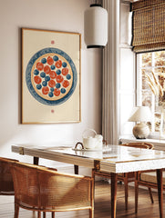 Fruit pizza wall art print featuring strawberries and blueberries on a blue and white decorative plate illustration - Image 2