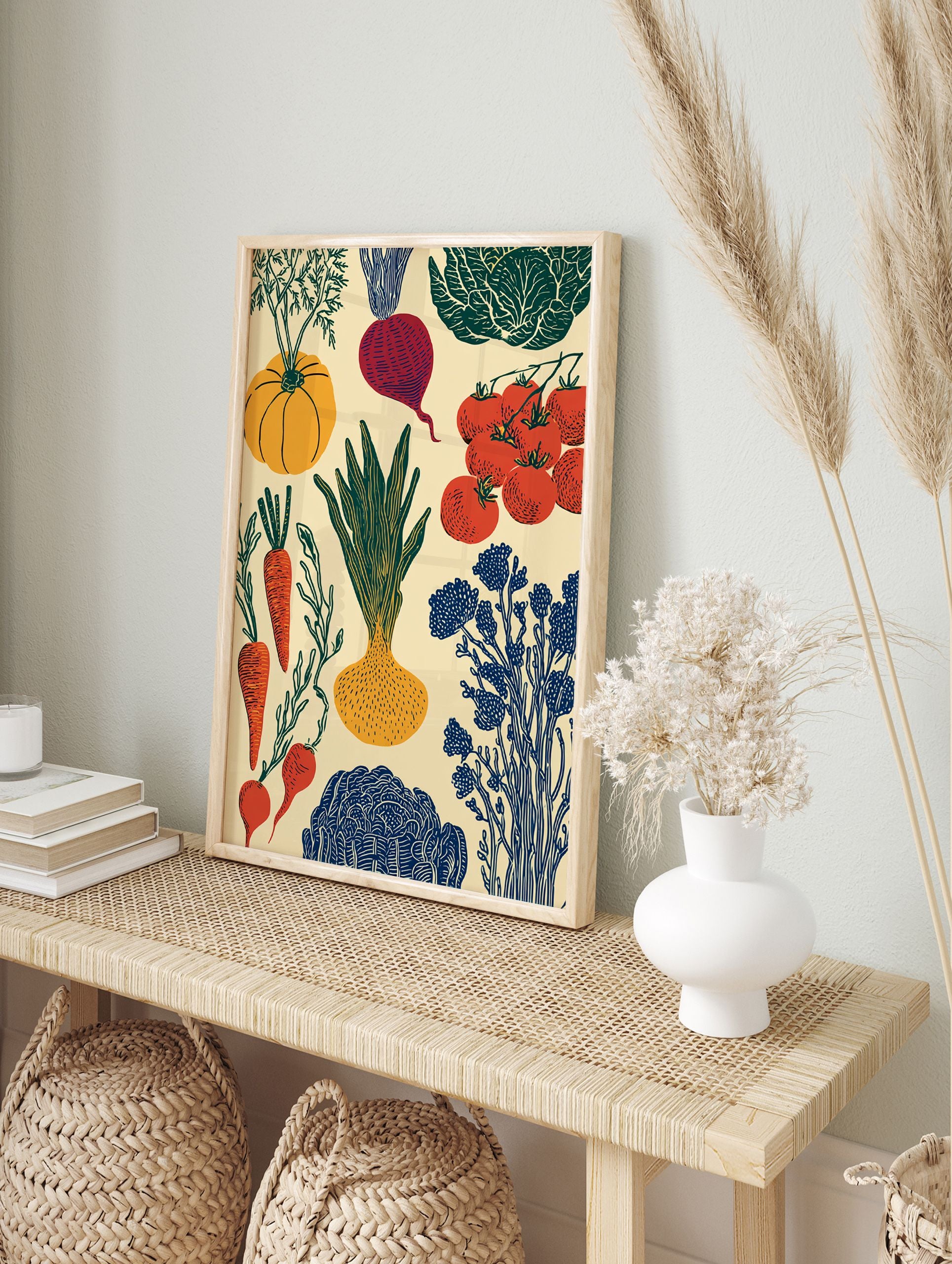 A garden vegetable poster featuring illustrations of pumpkin, carrots, onion, beetroot, tomatoes, and leafy greens in a vintage style. - Image 4
