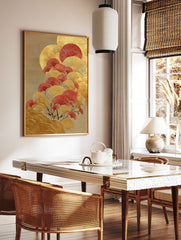 Ginkgo Leaf Wall Art print featuring stylized gold and red ginkgo leaves on a textured golden background in an Asian art style. - Image 2