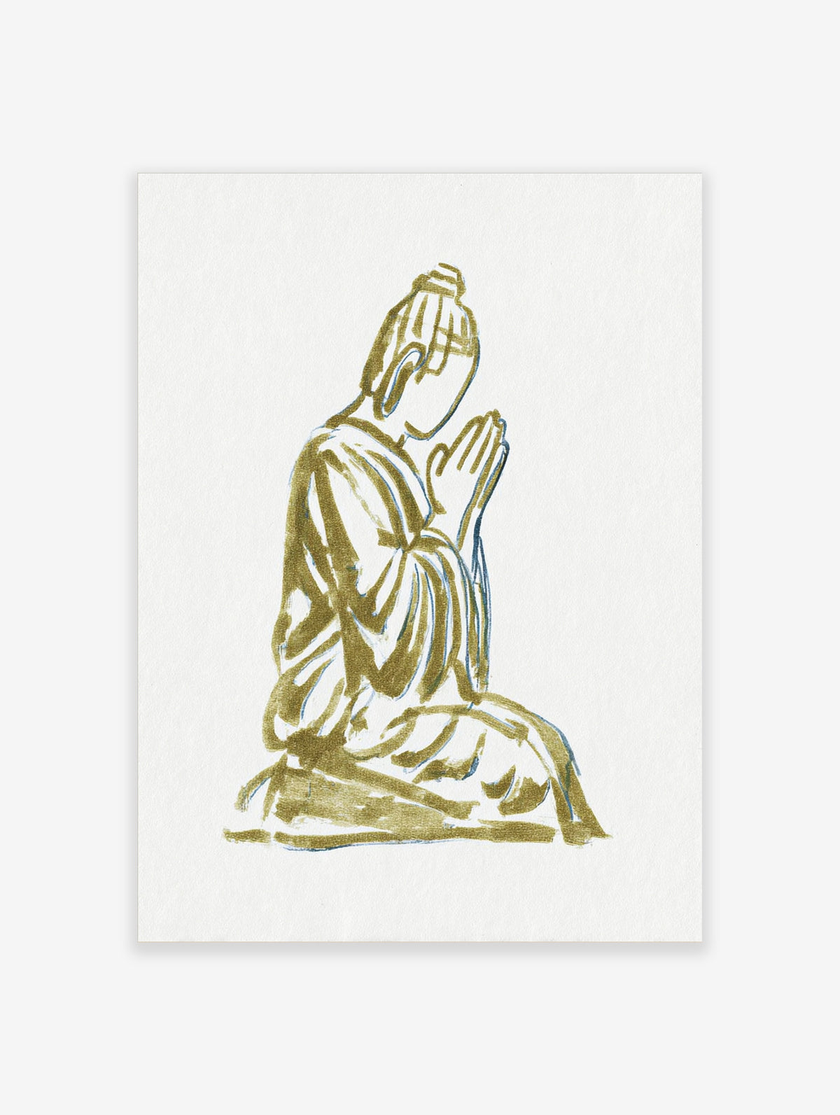 Gold brushstroke Buddha in prayer pose on white background, unframed paper poster