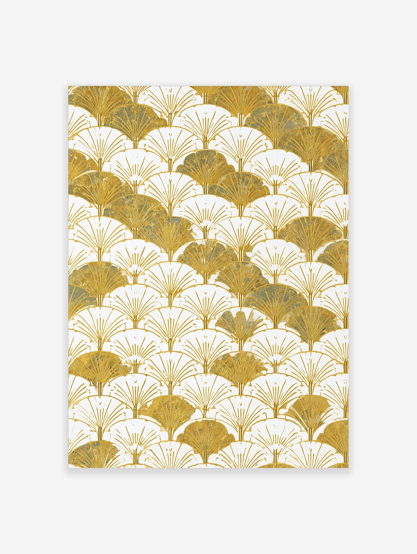 Gold ginkgo leaf fan pattern art print on white background