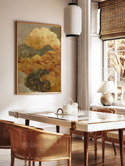 Textured Gold Japanese cloud art print with swirling patterns in gold and dark grey on a distressed background. - Image 2