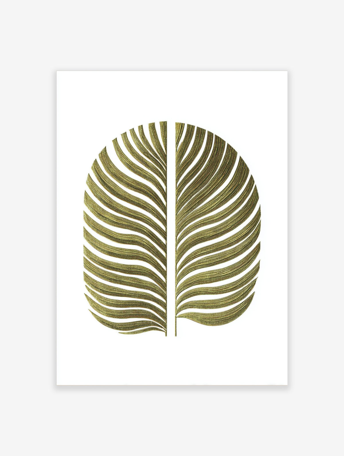 Gold leaf line art print with wavy veins on white background, botanical illustration