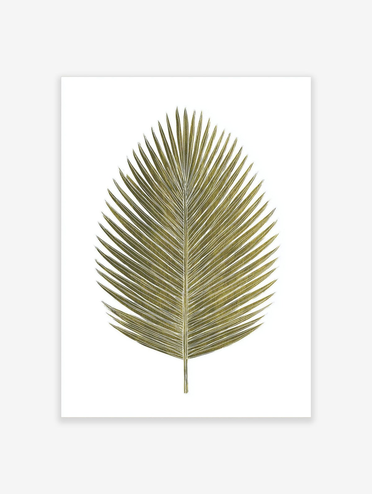 Gold palm leaf botanical illustration art print on a clean white background, tropical style