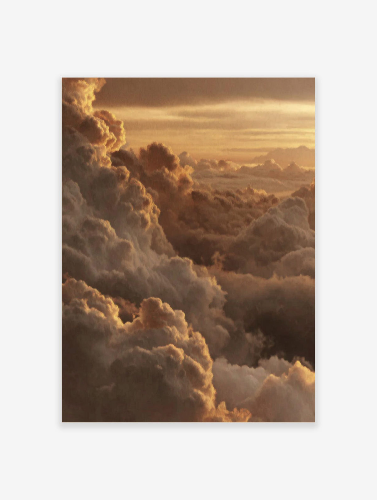 Golden cumulus clouds at sunset, with light catching the edges of the atmospheric sky print