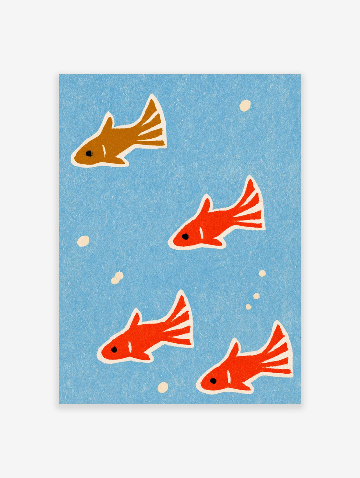 Minimalist goldfish wall art featuring orange and brown fish on a blue background, ideal for modern aquatic decor