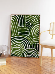 Green abstract art print with thick, organic, curved and straight brushstrokes on a white background. - Image 2