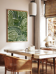 Green abstract art print with thick, organic, curved and straight brushstrokes on a white background. - Image 3