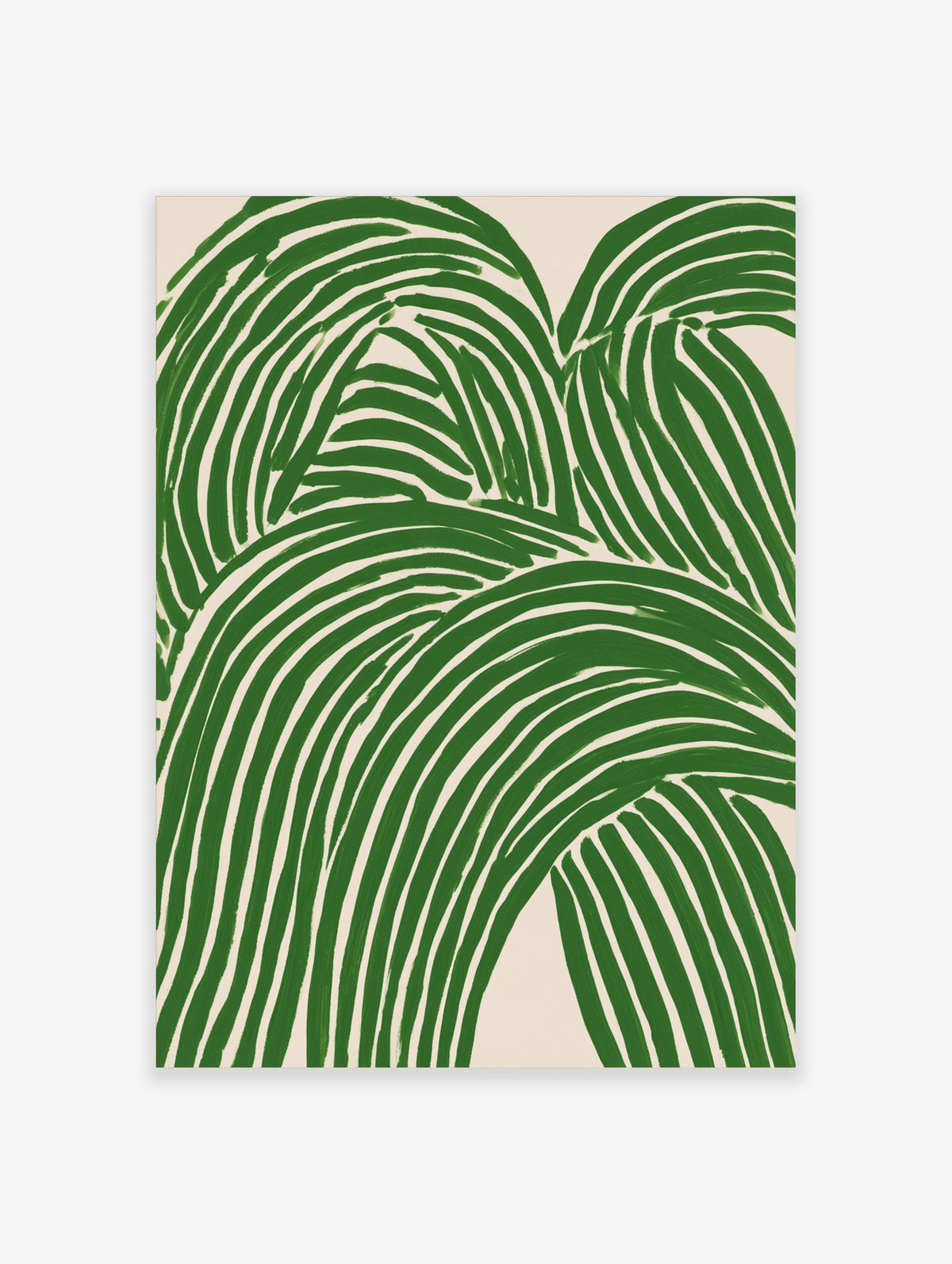 Green abstract leaf wall art with sweeping brushstrokes on cream background