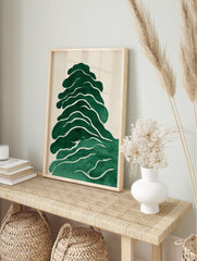 Green abstract wall art with organic, flowing leaf-like shapes on a light beige canvas, offering a minimalist nature design. - Image 3
