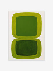 Green abstract wall art with two stacked rounded rectangular shapes, lime green borders and dark green centres