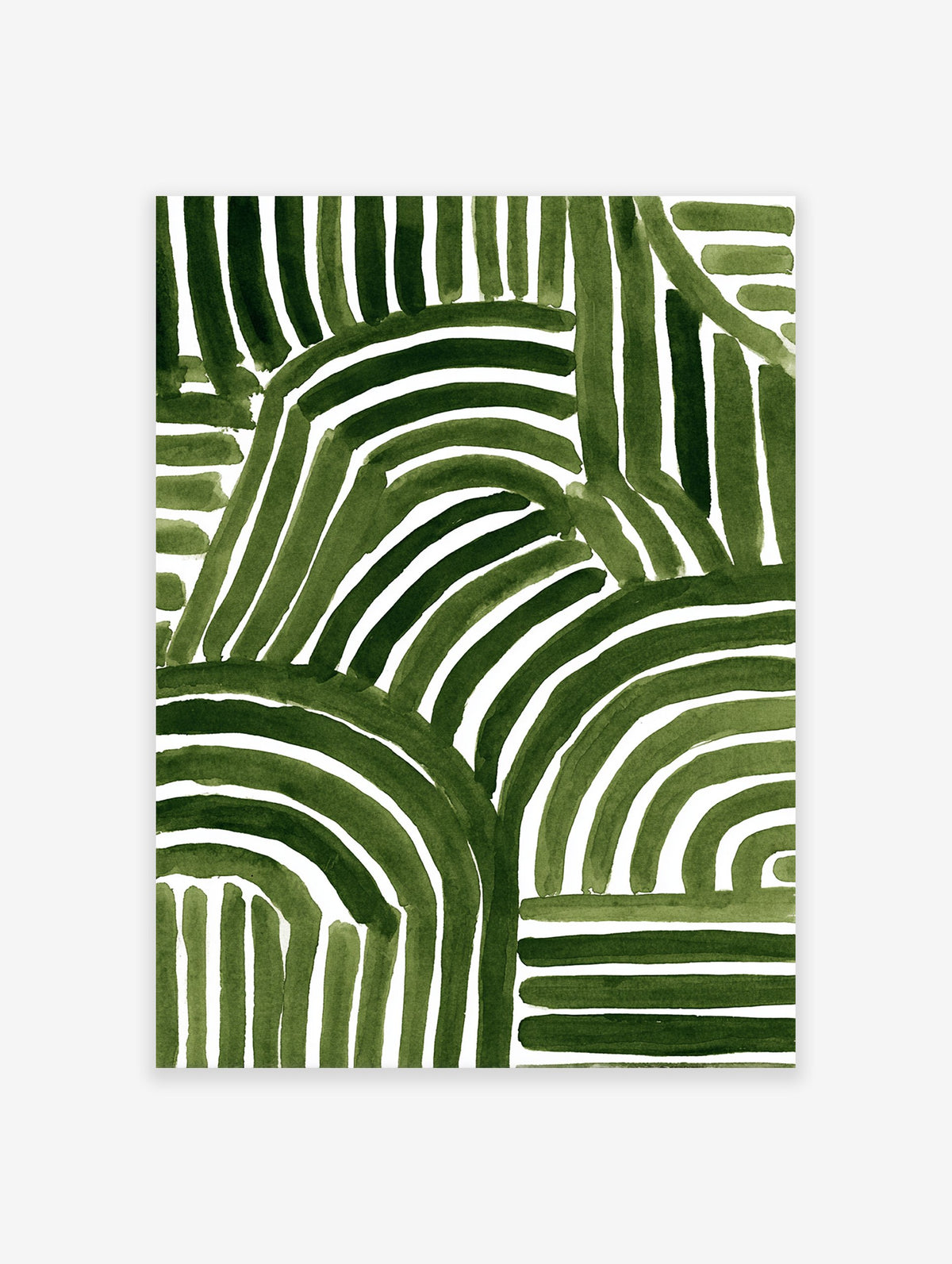 Green Abstract Wall Art with organic watercolor brushstroke patterns on a white background for modern decor.