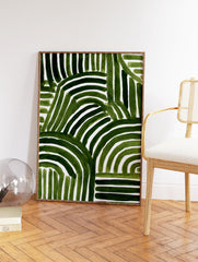 Green Abstract Wall Art with organic watercolor brushstroke patterns on a white background for modern decor. - Image 2