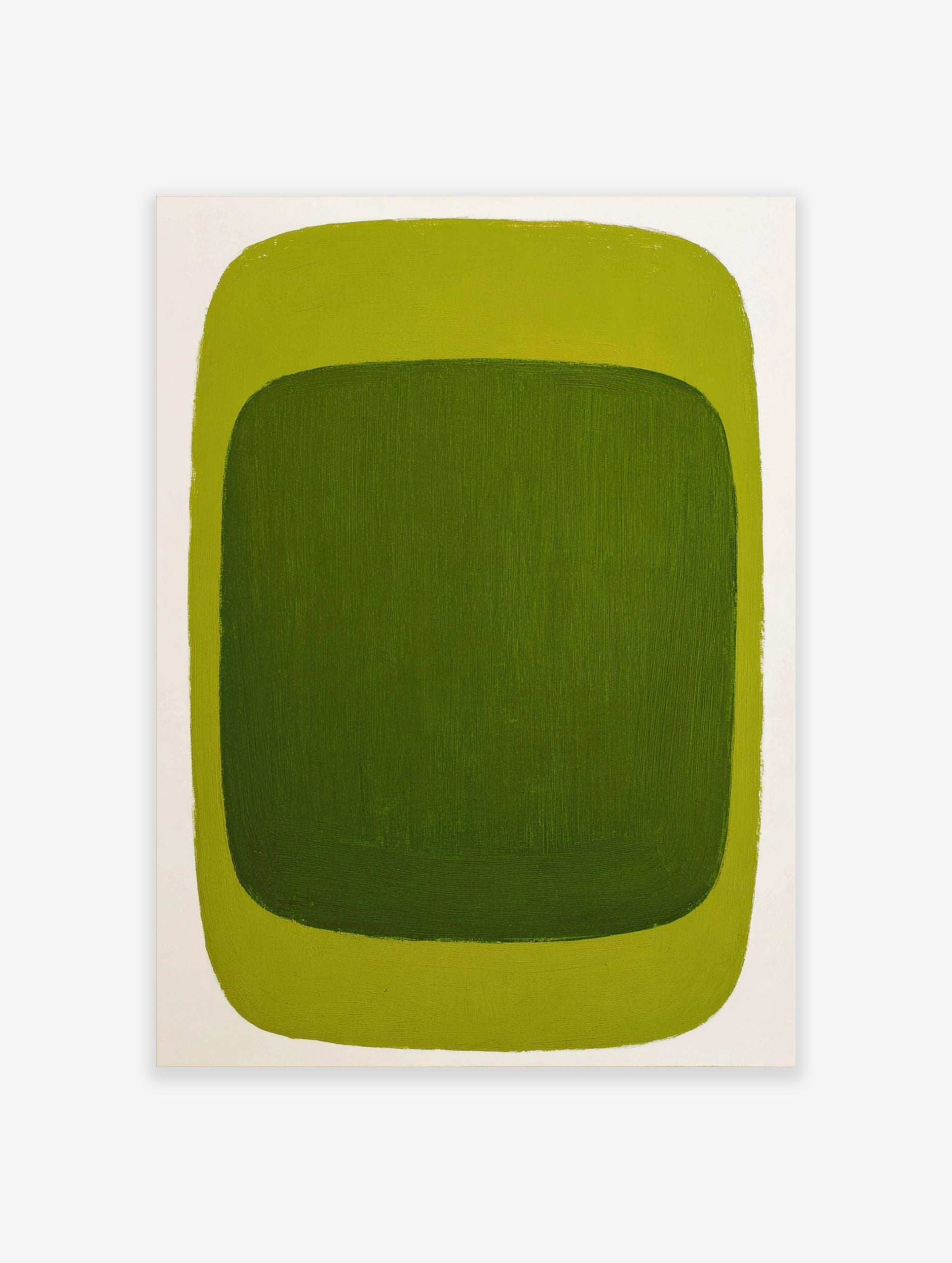 Green abstract wall art print with dark green inner rectangle and lime green outer border on white