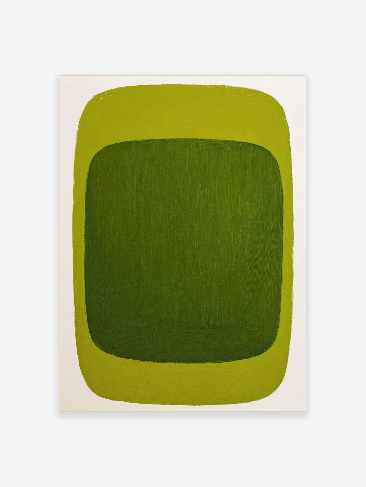 Green abstract wall art print with dark green inner rectangle and lime green outer border on white