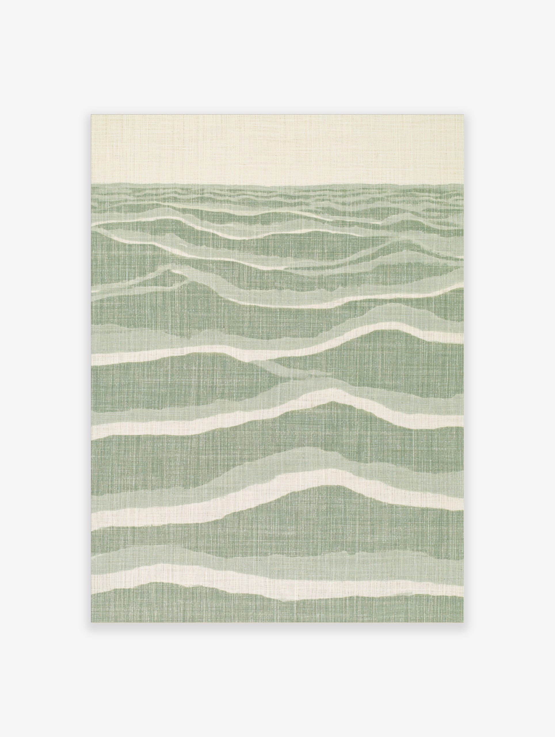Abstract wave pattern wall art with layered sage green and cream lines on satin paper