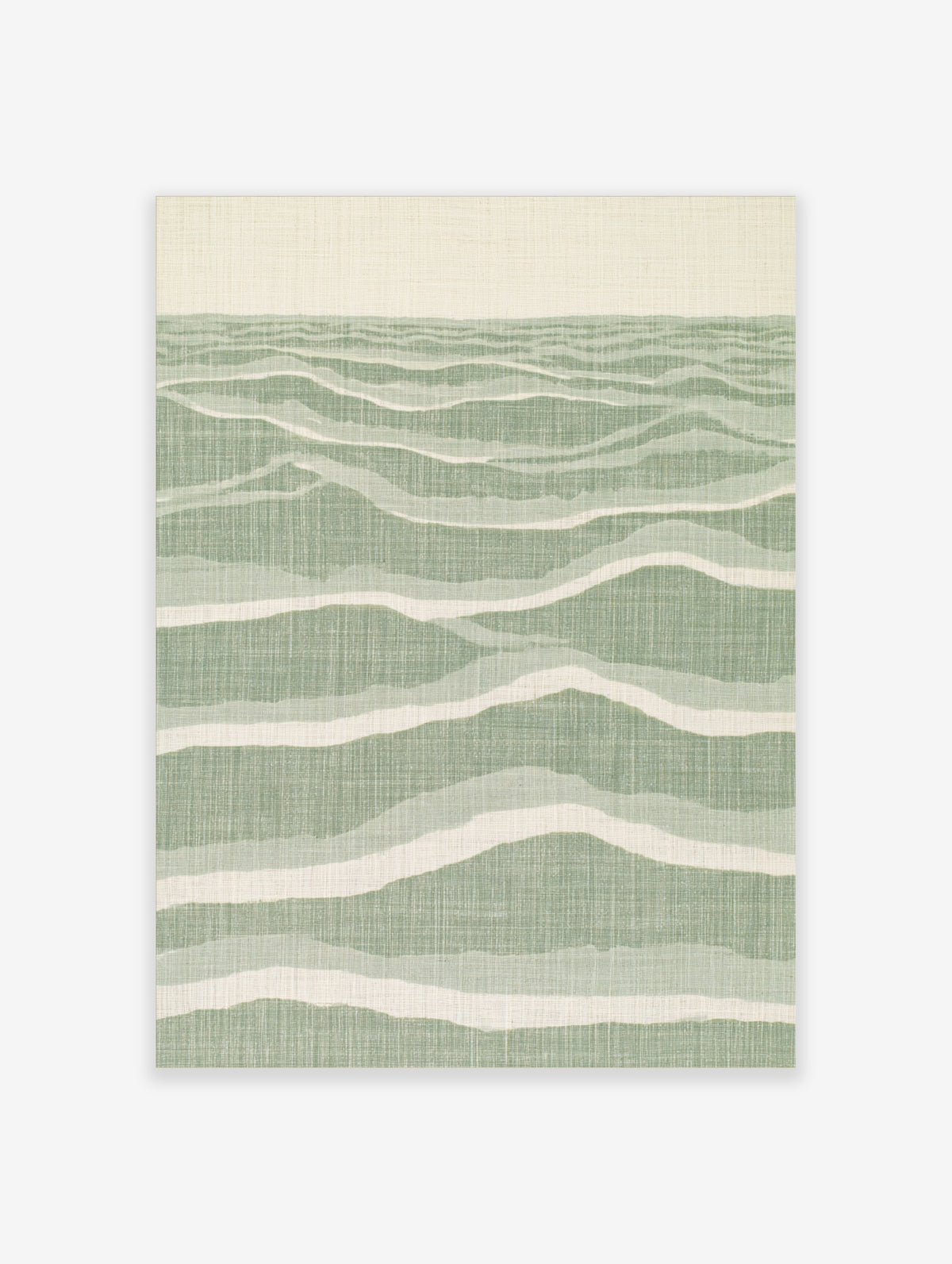 Abstract wave pattern wall art with layered sage green and cream lines on satin paper