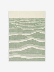 Abstract wave pattern wall art with layered sage green and cream lines on satin paper