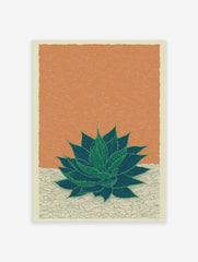 Green agave plant botanical illustration art print on orange-brown textured background with cracked foreground
