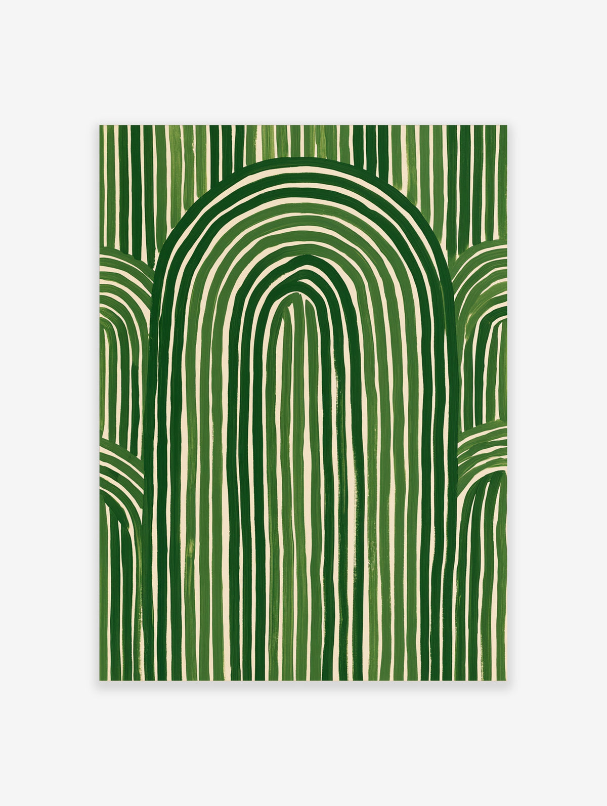 Abstract green arch and vertical stripe pattern on cream background art print