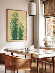 Green botanical wall art print depicting tall, leafy plants in an Asian illustrative style on a textured beige background. - Image 2