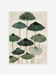 Stylised green botanical fan shapes with radiating lines on a cream background, abstract nature art print