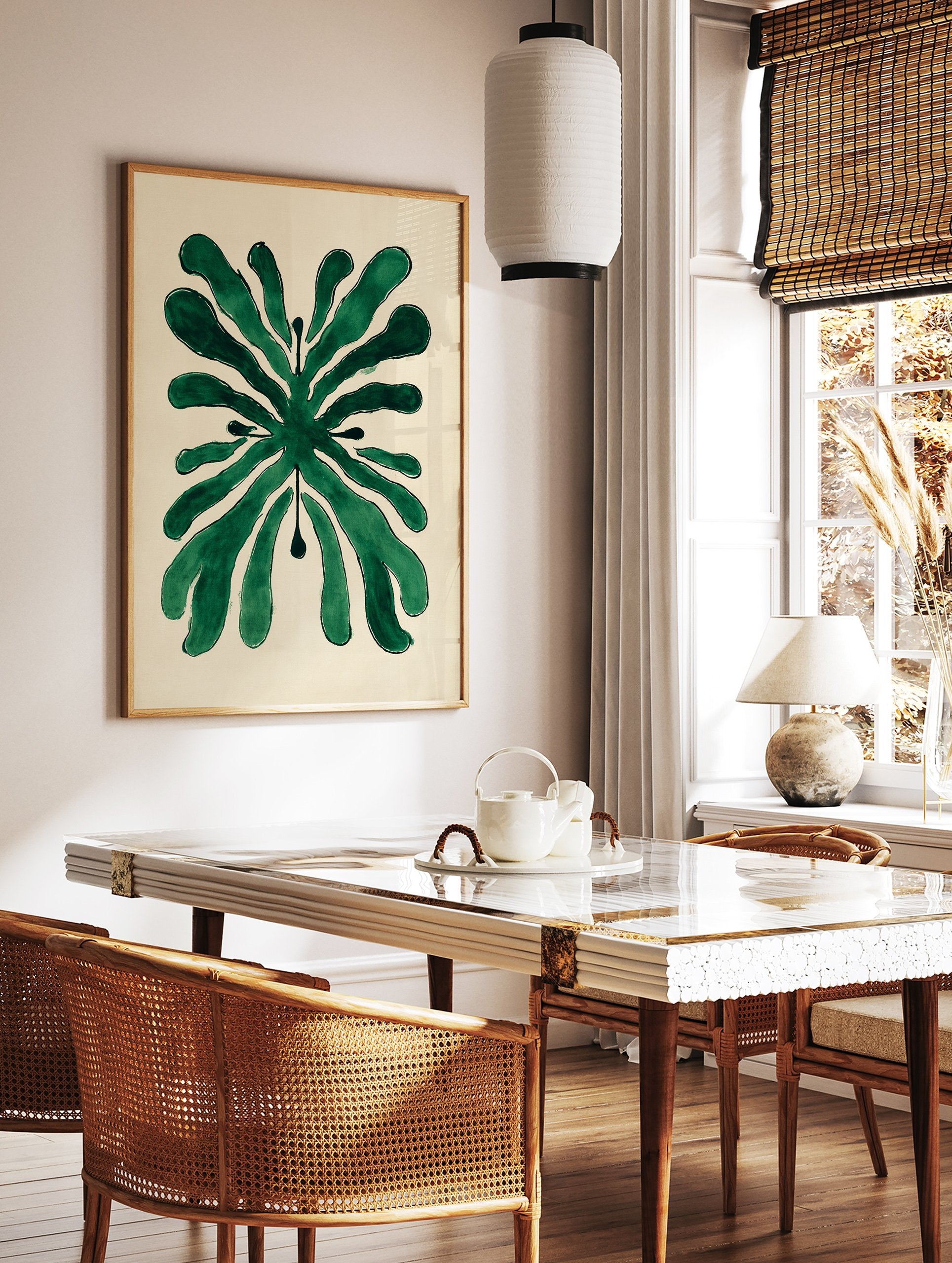 Abstract green botanical leaf illustration art print on a cream background, featuring stylized organic shapes. - Image 2