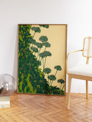 Green botanical wall art featuring lush green leaves and delicate plants in a Japanese illustration style on a light background. - Image 2