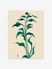 Modern botanical wall art print featuring a tall green leafy plant illustration on a cream background with subtle Japanese characters.