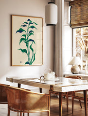 Modern botanical wall art print featuring a tall green leafy plant illustration on a cream background with subtle Japanese characters. - Image 2