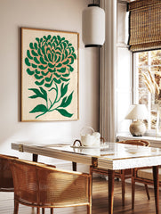 Abstract green chrysanthemum flower botanical art print with thick brushstrokes on a light peach background. - Image 2