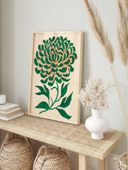 Abstract green chrysanthemum flower botanical art print with thick brushstrokes on a light peach background. - Image 3