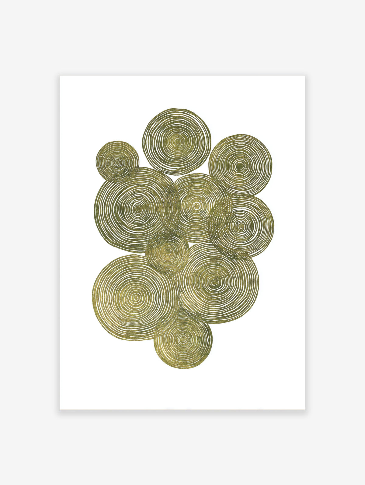 Olive green concentric circles abstract pattern print on white background
