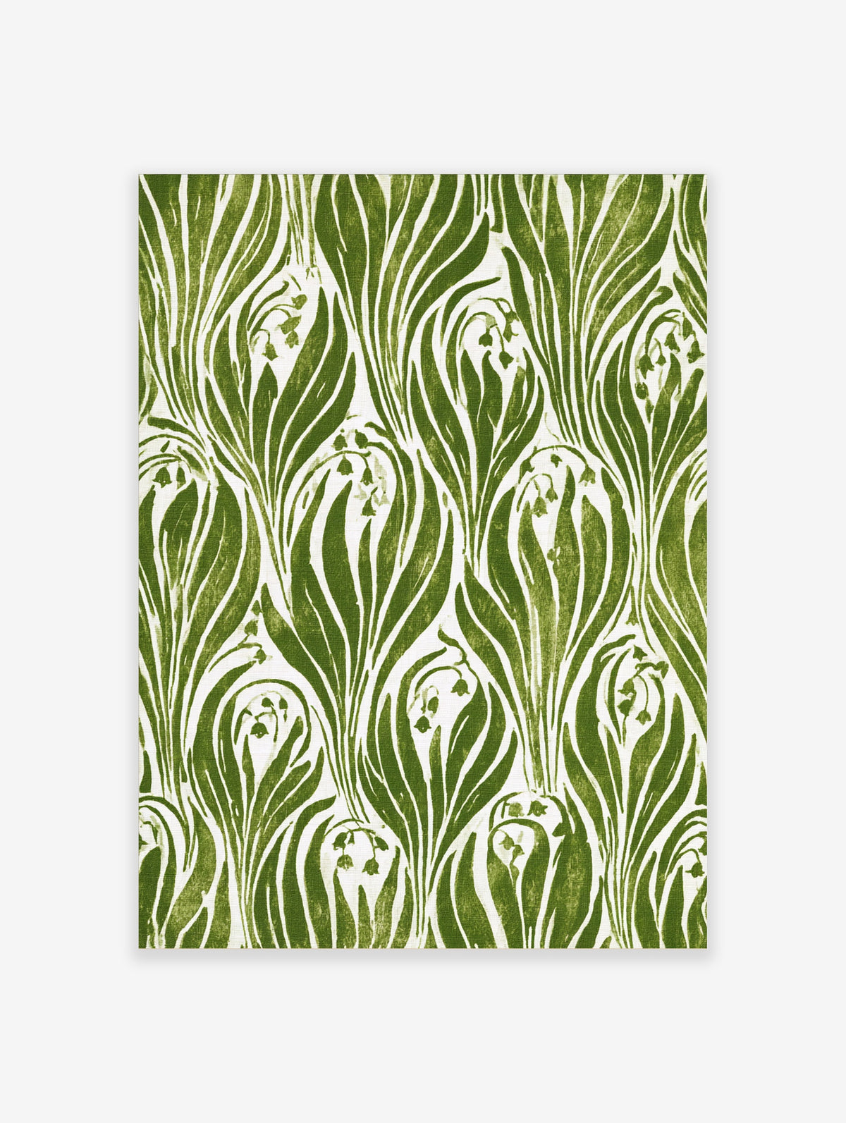 Green lily of the valley botanical pattern with arching leaves and white bell flowers on cream background